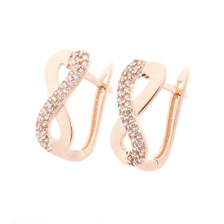 Золоті сережки "Нескінченність" з фіанітами с03194 від ювелірного магазину Онікс - 1