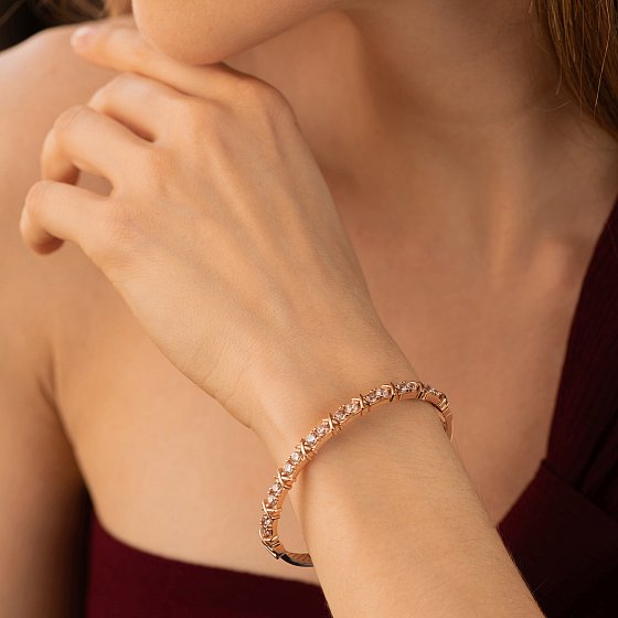 Жесткий браслет "Rosie" с фианитами (красное золото) б05852 №4