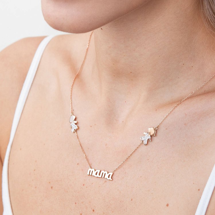 Золотое колье "Мама и мальчики" (фианиты) кол00996 от ювелирного магазина Оникс - 1