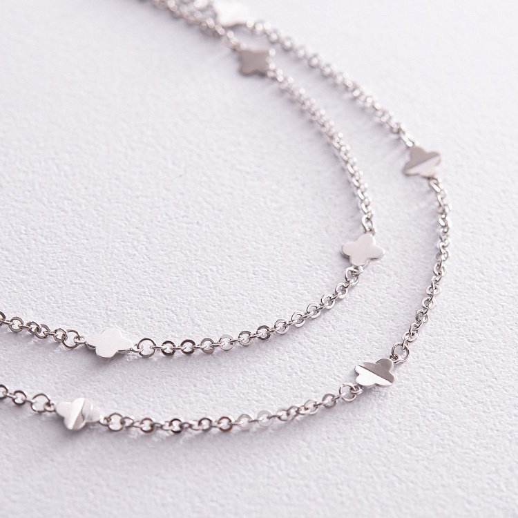 Подвійний браслет "Конюшина" в білому золоті б05180 від ювелірного магазину Онікс - 2