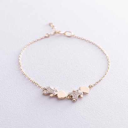 Золотой браслет "Два мальчика" с фианитами б04106