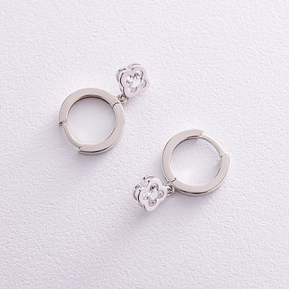 Серебряные серьги - кольца "Клевер" (фианиты) OR124010 №5