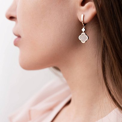 Сережки "Конюшина" в червоному золоті (фіаніти) с07632 №2