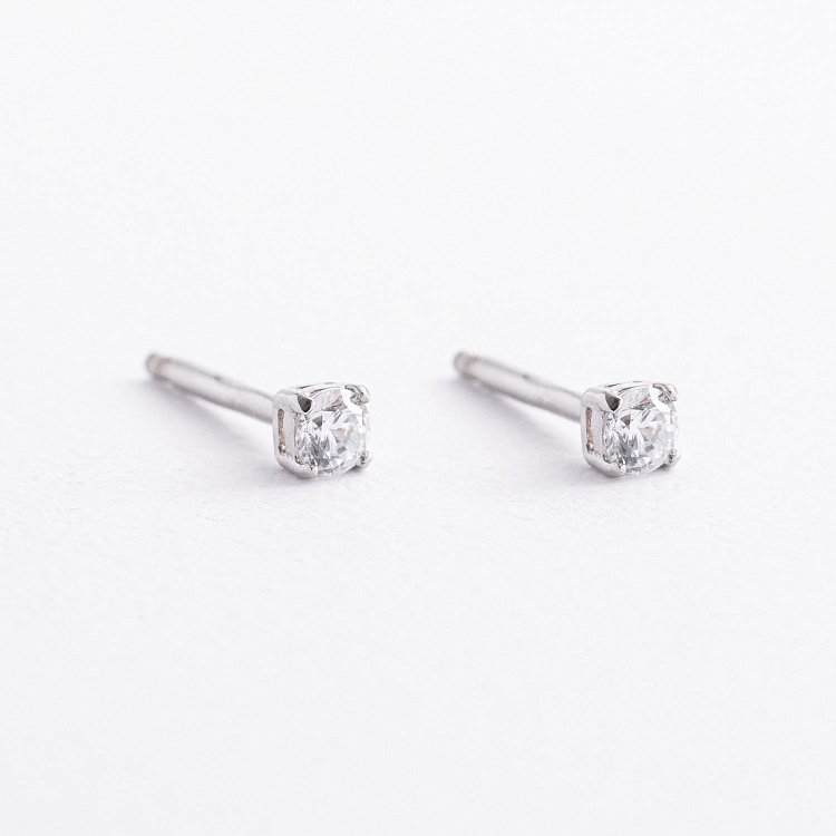 Серебряные серьги - пусеты с фианитами mini 902-00091 от ювелирного магазина Оникс