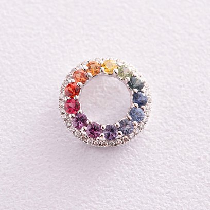 Золотий кулон з різнокольоровими сапфірами і діамантами пб0282nl №5