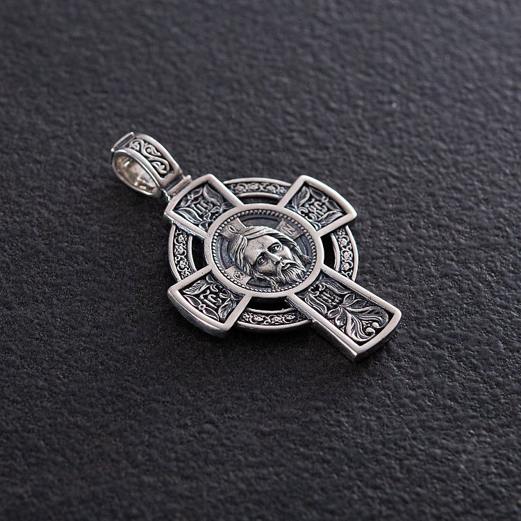 Серебряный крестик "Спас Нерукотворный. Молитва Да воскреснет Бог" 133002 от ювелирного магазина Оникс - 4
