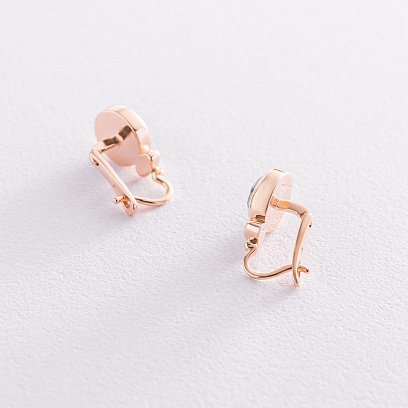 Золотые серьги с зелеными фианитами с07406 №4