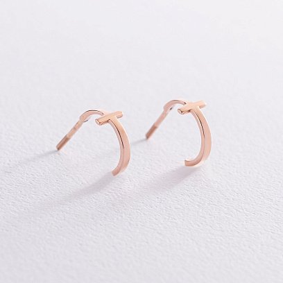 Сережки - пусети "Хрестики" в червоному золоті с07006 №5