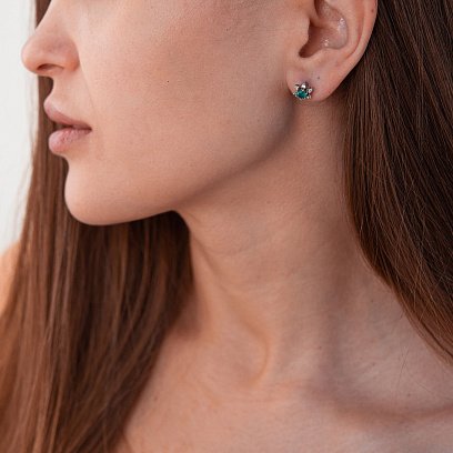 Золотые серьги - пусеты с ониксом и фианитами (8 мм) с01926 №2