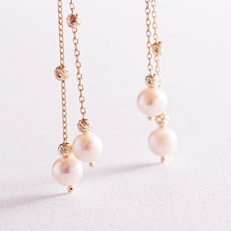 Золоті сережки з перлами на ланцюжку с07802 від ювелірного магазину Онікс - 3