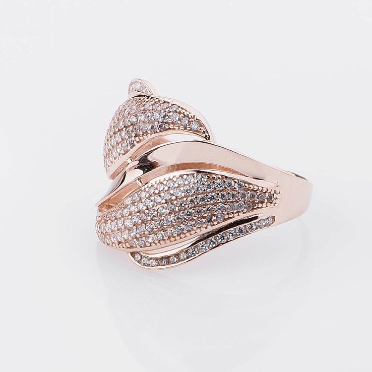 Золота каблучка з фіанітами к04136 від ювелірного магазину Онікс - 1