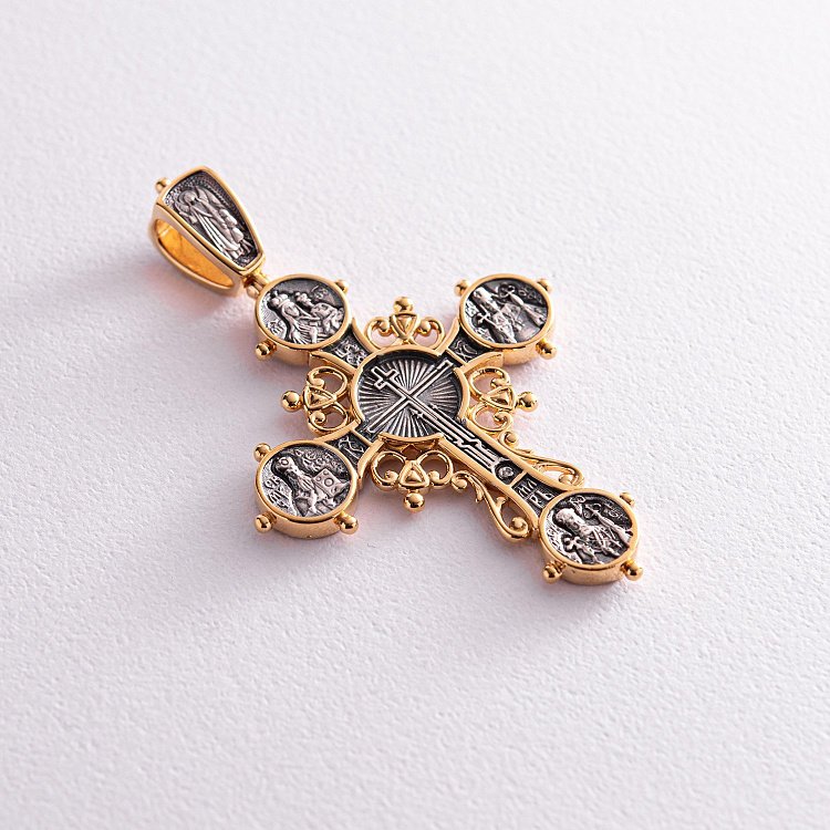 Срібний хрест з позолотою 131669 від ювелірного магазину Онікс