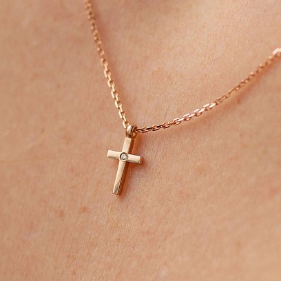 Золоте кольє "Хрестик" з діамантом 727862421 №4