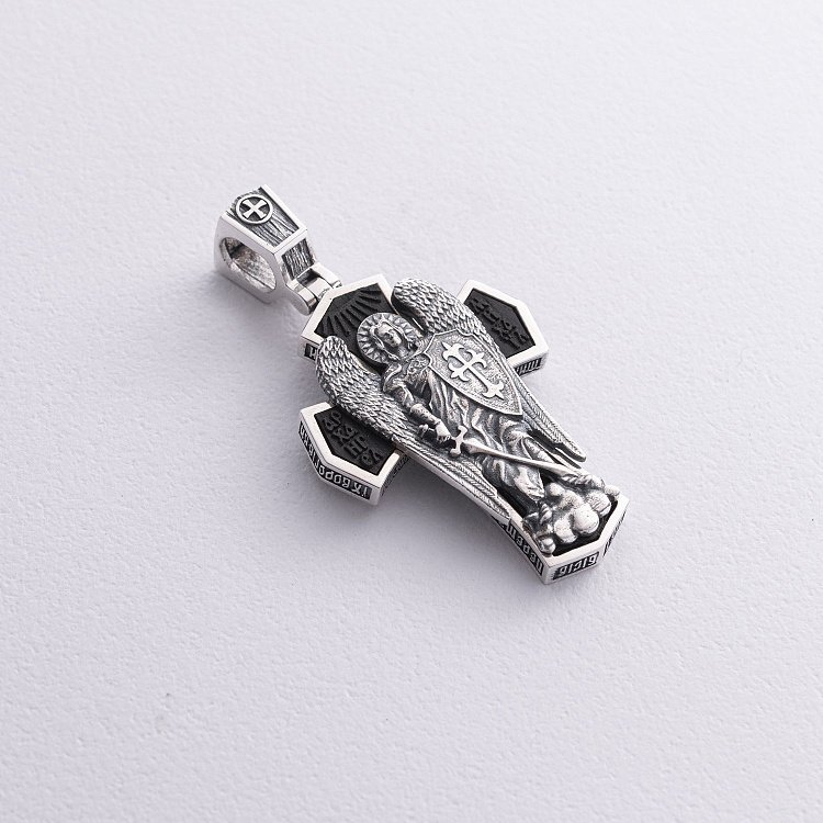 Чоловічий православний хрест "Архангел Михайло" з ебенового дерева та срібла 1445 від ювелірного магазину Онікс - 5