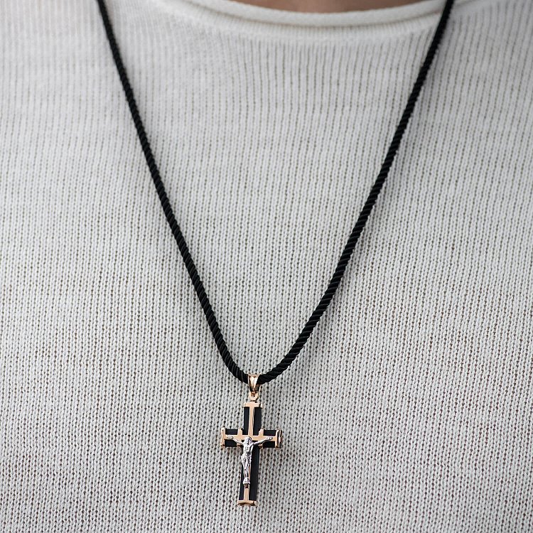 Золотий православний хрест "Розп'яття. Спаси і Збережи" (каучук)  940011 від ювелірного магазину Онікс - 3