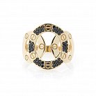 Золотое кольцо с черными фианитами к05579 от ювелирного магазина Оникс - 2