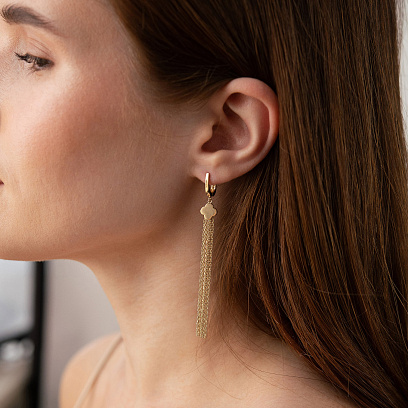 Сережки "Конюшина" з ланцюжками (жовте золото) с09409 №3