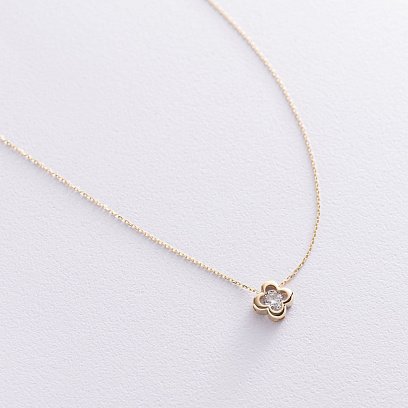 Колье "Клевер" в желтом золоте (фианит) кол01126