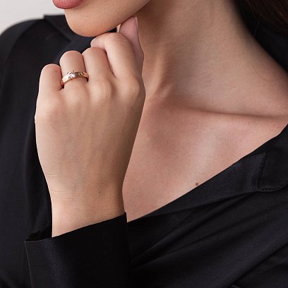 Золота каблучка "Love" з фіанітами к06907 №6