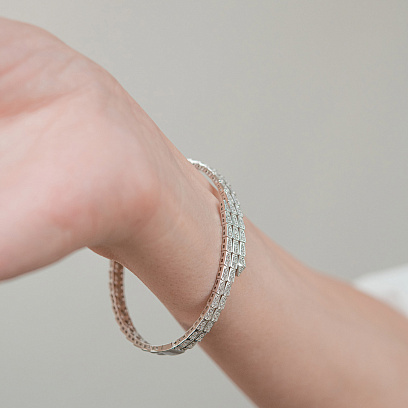 Жесткий браслет "Змея" в белом золоте (фианиты) б05630 №4