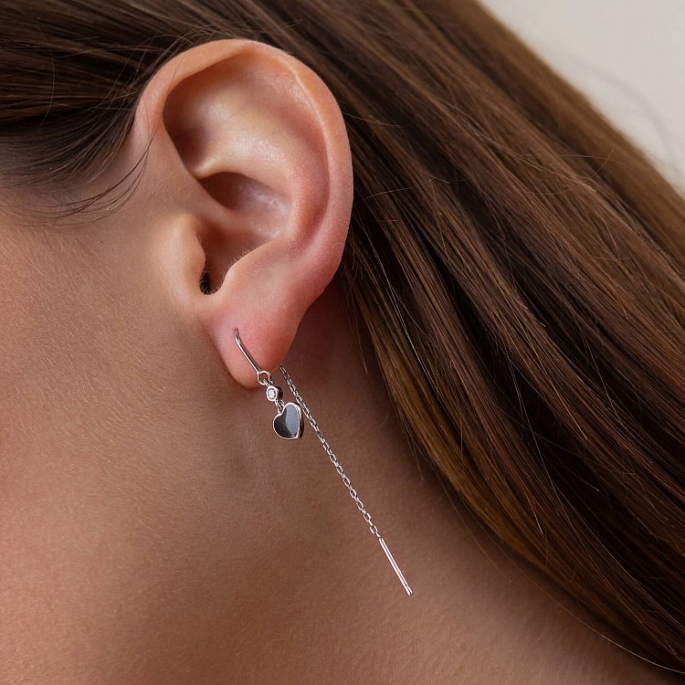 Срібні сережки - протяжки "Сердечки" (емаль, фіаніти) 123287 - 5 Срібні сережки - протяжки "Сердечки" (емаль, фіаніти) 123287 від ювелірного магазину Онікс - 5