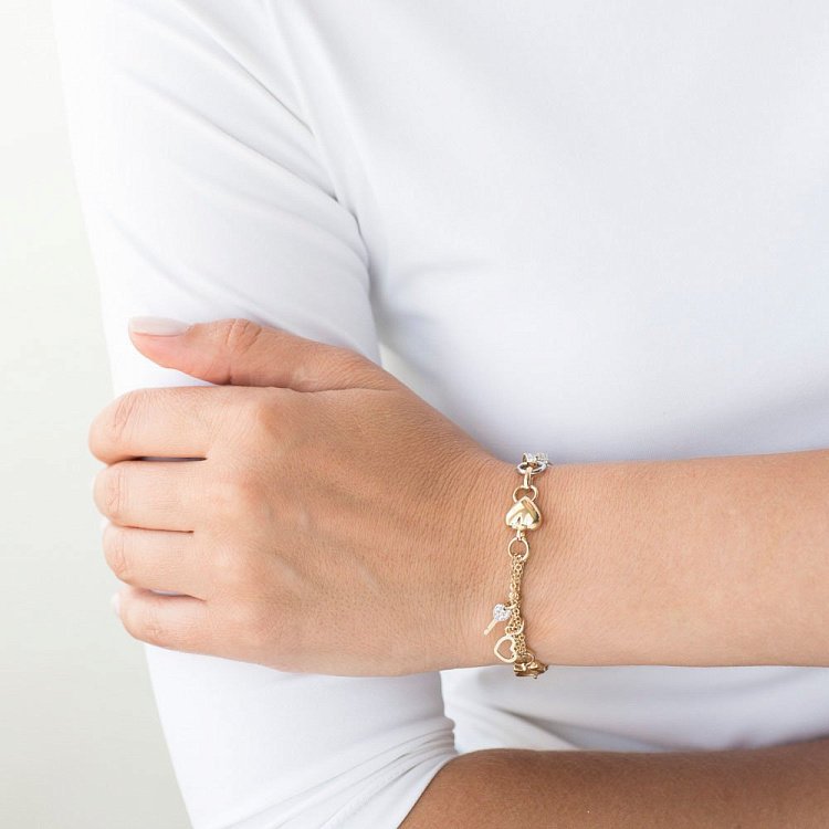 Золотой браслет с сердечками б03443 от ювелирного магазина Оникс - 4