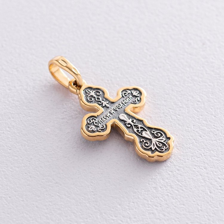 Серебряный крестик "Распятие. Спаси и Сохрани" 131800 от ювелирного магазина Оникс - 1