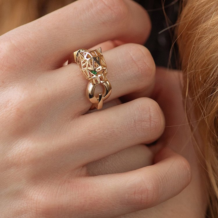 Кольцо "Пантера" в желтом золоте (фианиты) к07612 от ювелирного магазина Оникс - 5