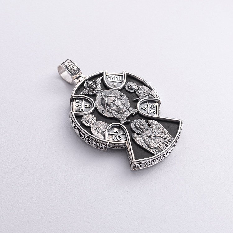 Чоловічий православний хрест "Спас Нерукотворний. Спаси і Збережи" з ебенового дерева та срібла 1272 від ювелірного магазину Онікс - 5