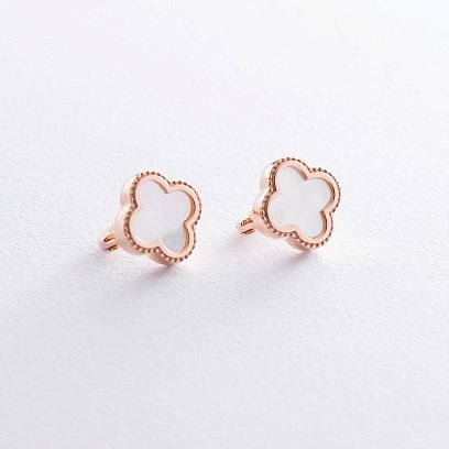 Сережки "Конюшина" в червоному золоті (перламутр) с06831