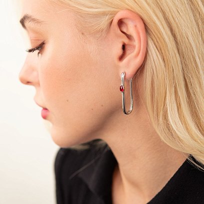 Серебряные серьги "Бриана" (красные фианиты) 123133 №5