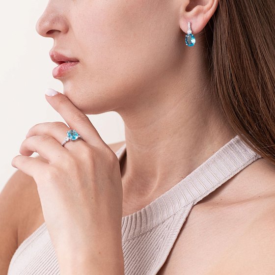 Серебряное кольцо (фианиты, кварц) 1322/1р-QSWB №3