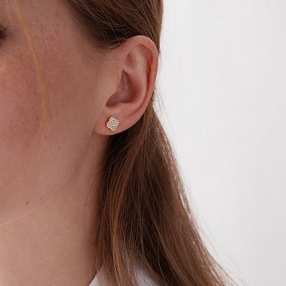 Золоті сережки - пусети "Конюшина" (фіаніти) с07890 №2