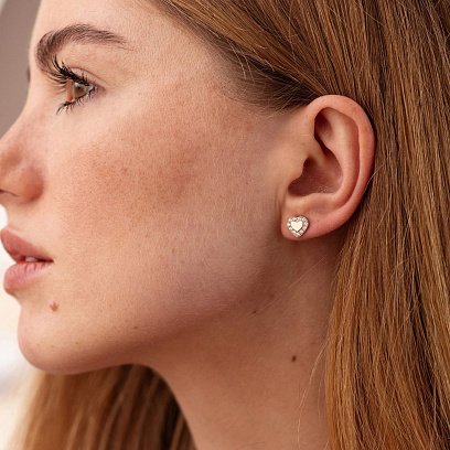 Сережки - пусети "Сердечки" з фіанітами (жовте золото) с08110 №2