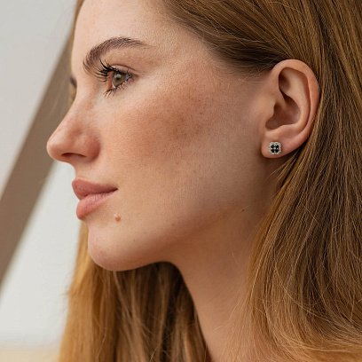 Золотые серьги - пусеты "Клевер" с бриллиантами 333821122 №4