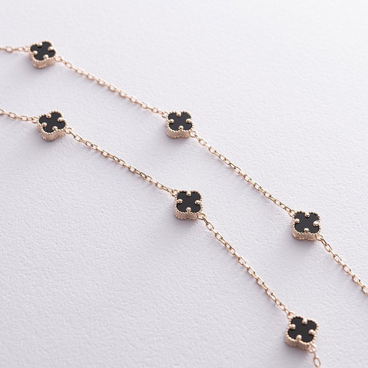 Кольє "Конюшина" з оніксом mini (жовте золото) кол02429 від ювелірного магазину Онікс