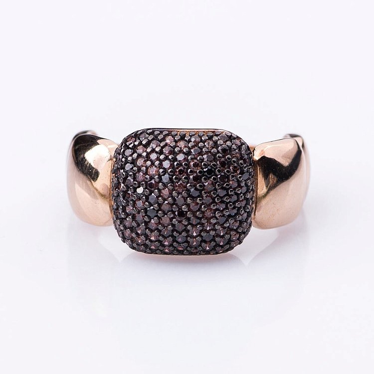 Золота каблучка з чорними і коричневими фіанітами к04964 від ювелірного магазину Онікс - 2