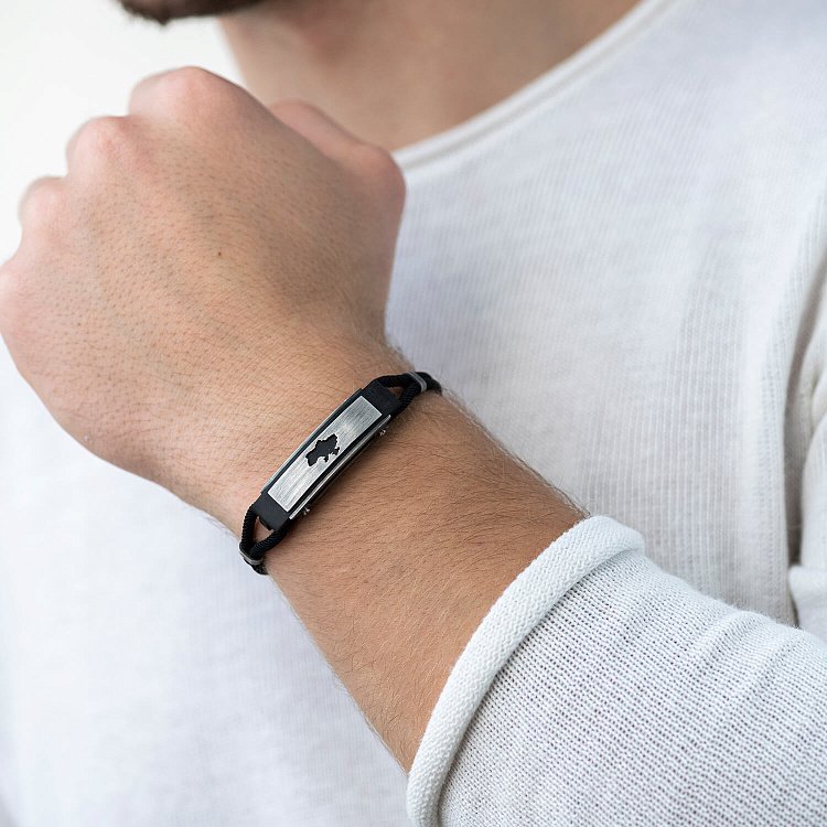 Шелковый браслет "Карта Украины" с серебряными вставками (эбен) 1248с от ювелирного магазина Оникс - 1