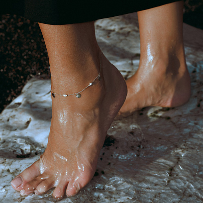 Браслет "Монетки и шарики" с жемчугом на ногу (желтое золото) б05368 №4