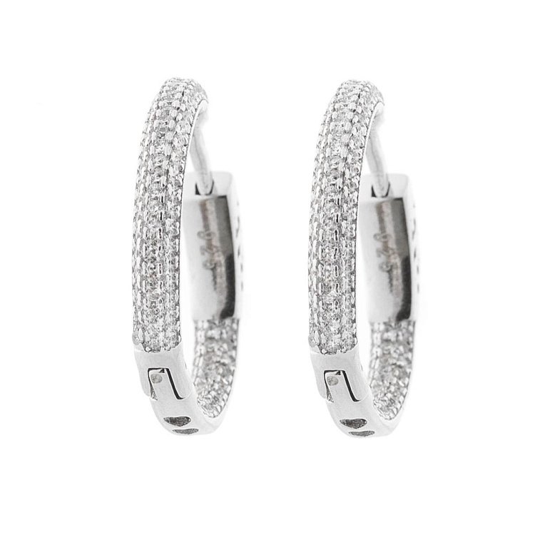 Срібні сережки-кільця з фіанітами 12910 від ювелірного магазину Онікс - 2