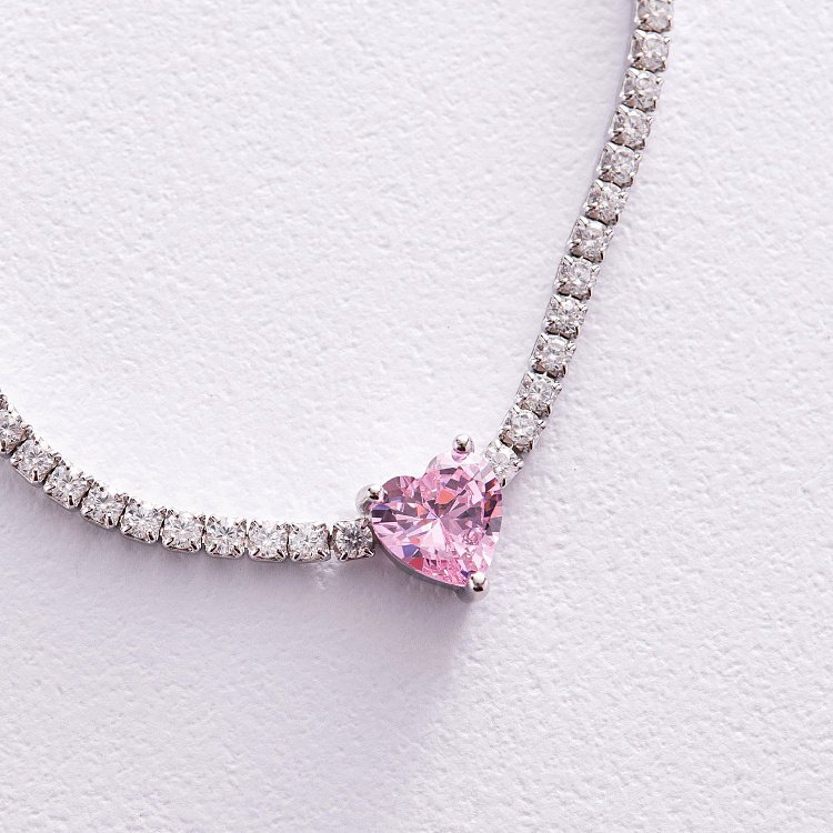 Серебряное колье - чокер "Сердечко" с фианитами 181260 от ювелирного магазина Оникс - 5