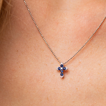 Золотой крестик (сапфиры, бриллианты) пб0114lg №5