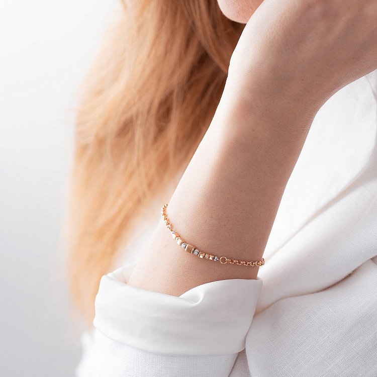 Золотой браслет "Кубики и шарики" б05062 от ювелирного магазина Оникс - 1