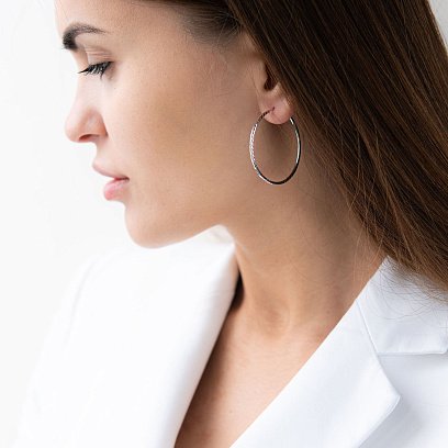 Серьги - кольца в белом золоте (3.9 см) с07150 №2