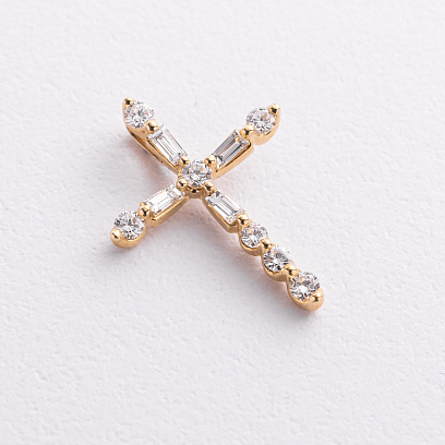 Хрестик у жовтому золоті з діамантами пб0362nl