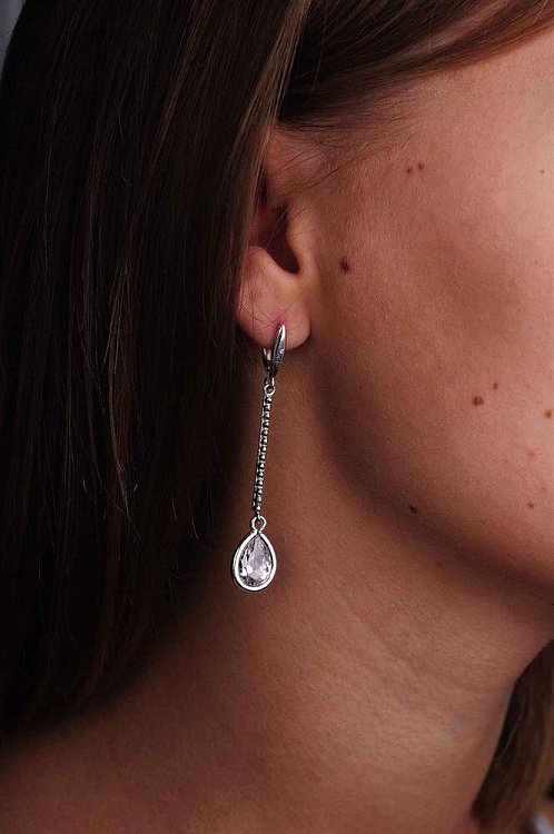Сережки "Крапельки" (фіаніт) 12505 від ювелірного магазину Онікс - 1
