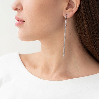 Серьги "Игривость" в белом золоте (фианиты) с06879 №2