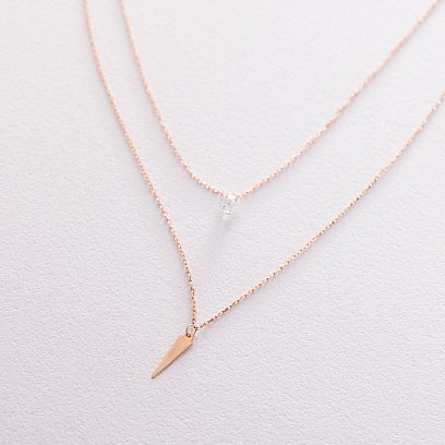 Подвійне золоте кольє з фіанітом кол01526