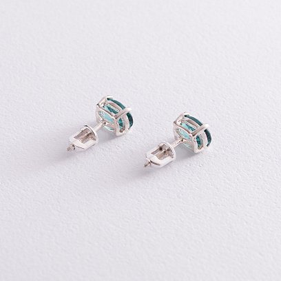 Серебряные серьги - пусеты с синт. турмалином 121958 №5