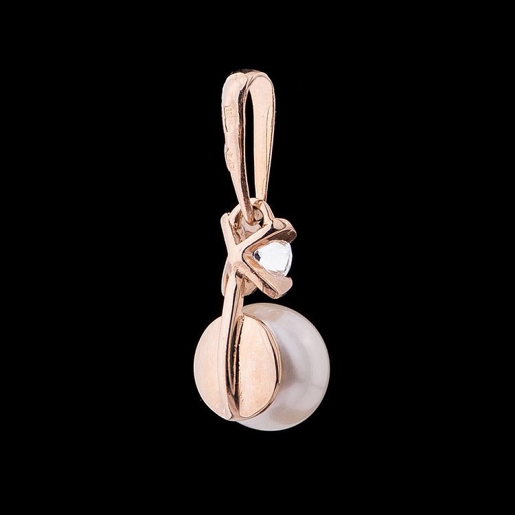 Золотая подвеска (культ. пресн. жемчуг,фианит) п01299 от ювелирного магазина Оникс - 1